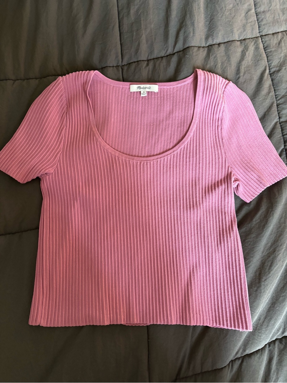 Madewell Rose Pink Ribbed Scoop Neck Crop Top